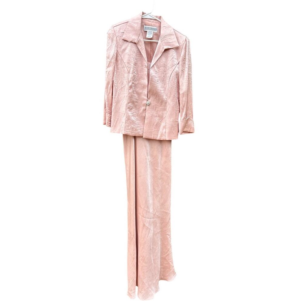 NWT Jessica Howard Pink Iridescent Metallic Formal Maxi Dress Jacket Set 8